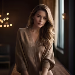 a woman in a room with lights and lighting