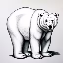 the bear is black and white on the wall,a white bear is standing on the ground