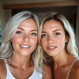 two pretty young blonde women in white tops
