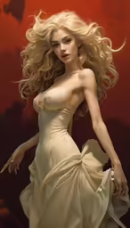 a pretty blond woman wearing a white dress