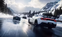 a couple of cars driving down the street