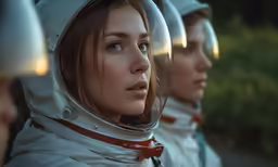 three young people in space suits and helmets