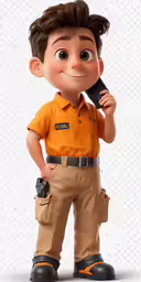 cartoon character posing for a portrait with his hand on the pocket