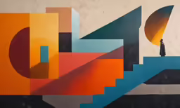 a digital painting with geometric shapes and colors