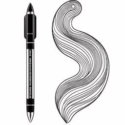 black ink sketch of swirly hair, mascara and a pen