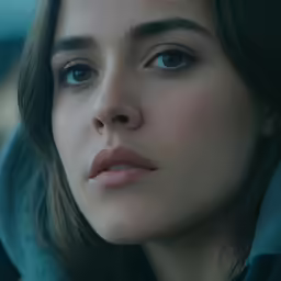 woman wearing hooded jacket, blue hoodie and pink lipstick