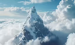 a mountain is surrounded by fluffy clouds in the mountains