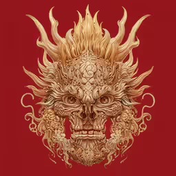 a painting of a demon on a red background