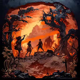 people in the woods are walking through the night