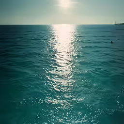 the sun shines brightly over the water off a boat