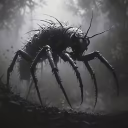 the large bug is walking through the forest
