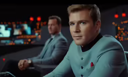 two men in suits are sitting down in a room