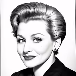 a black and white photograph of a woman with hair up