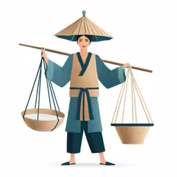 asian woman holding two scale balance balancing scale with two oars and one holding a balance scale