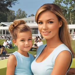 an adorable blonde girl wearing blue stands with her arm around a little girl