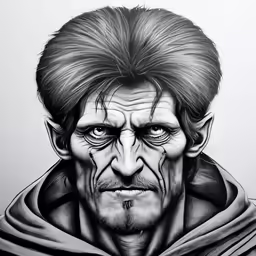 a drawing of a man with an evil look on his face