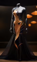 a mannequin wearing a dress and holding a glass display case