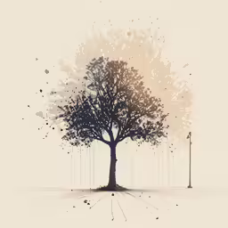 an abstract artwork depicting a tree and lights