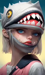 a painting of a girl with teeth on her face
