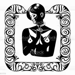 an elegant black and white silhouette of a woman in a frame,an art nouveau portrait in a frame