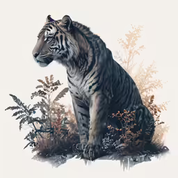 a tiger sitting on a patch of land
