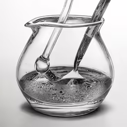 a carafe filled with liquid and a spoon in it