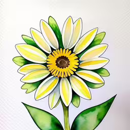 a close up of a drawing of a flower,a drawing of a white and yellow flower on a white background