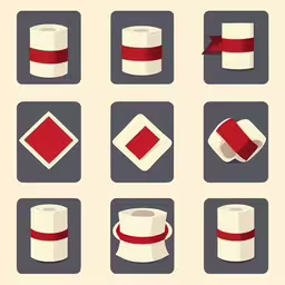 several red and white objects with different types of ribbon