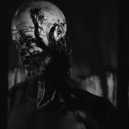 a man is covered in black paint and the dark has been shaved off