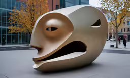 an unusual sculpture on the ground of the city