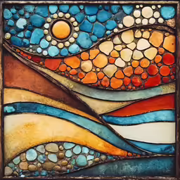 an art glass panel with rocks and stones
