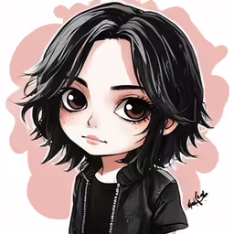 an anime character wearing black hair and brown eyes