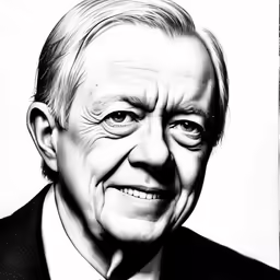 the drawing is of an old man with a black suit