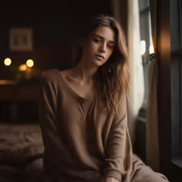 there is a young lady that is sitting down