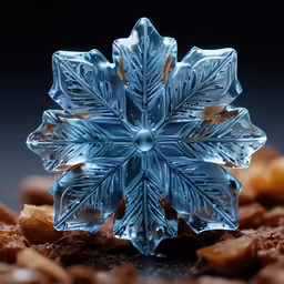 an ice - crystal snowflake on brown crystals