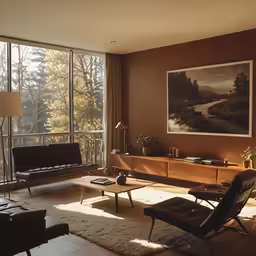 the room is decorated with natural materials such as wood
