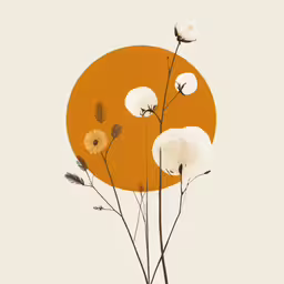 flowers in a vase in front of a orange circle
