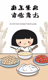 illustrated book cover with girl making a chinese breakfast