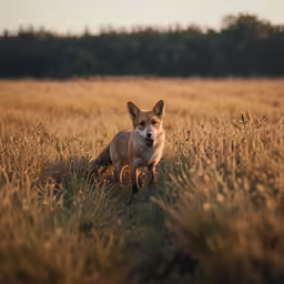 a dingy dingy dog running through the middle of a field