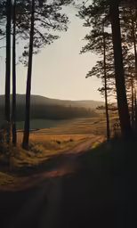 a path going through a field between some trees