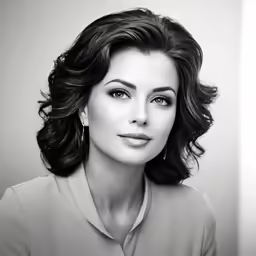 a black and white photo of a woman with short hair