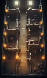 aerial shot of an aircraft with lights on the floors