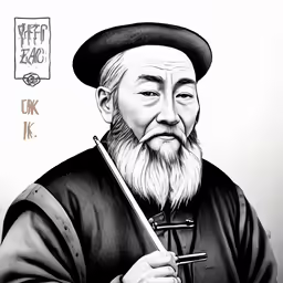 a painting of an old man holding a sword