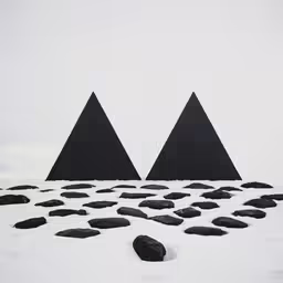 three black shapes are seen in the snow