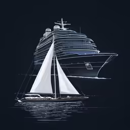 a drawing of a boat floating in the water