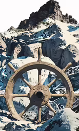 a mountain landscape shows a massive piece of machinery