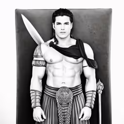 a man is dressed like a hero with his sword and head