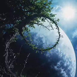 there is a very large tree in front of the moon