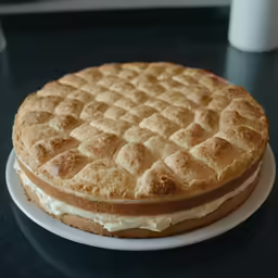 cake on plate with frosting made in the shape of squares
