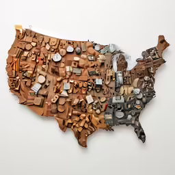 a piece of cardboard art that looks like the united states